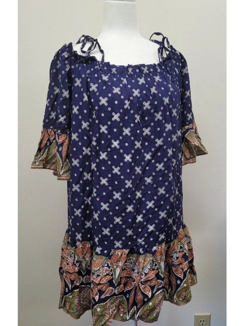 Umgee Tunic Mini Dress Size Medium Lined Boho Folk Indie Peasant Paisley Print